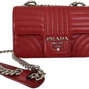 Prada Diagramme Shoulder Red Leather Cross Body Bag Metal Strap